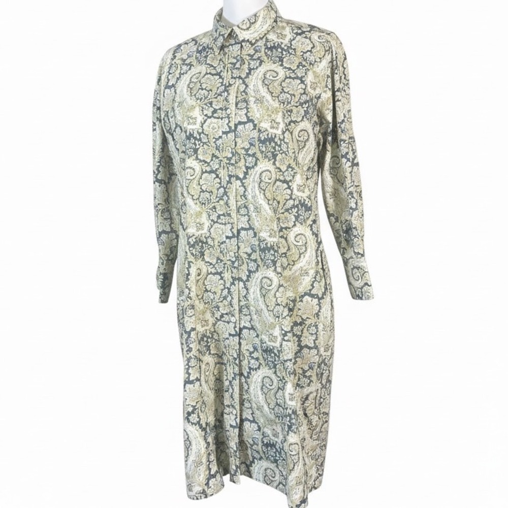 Talbots Shirt‎ Dress Womens 10 Blue Paisley Haberdashery Cotton Long Sleeve Midi